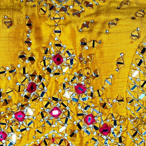 Yellow designer blouse with mirror work