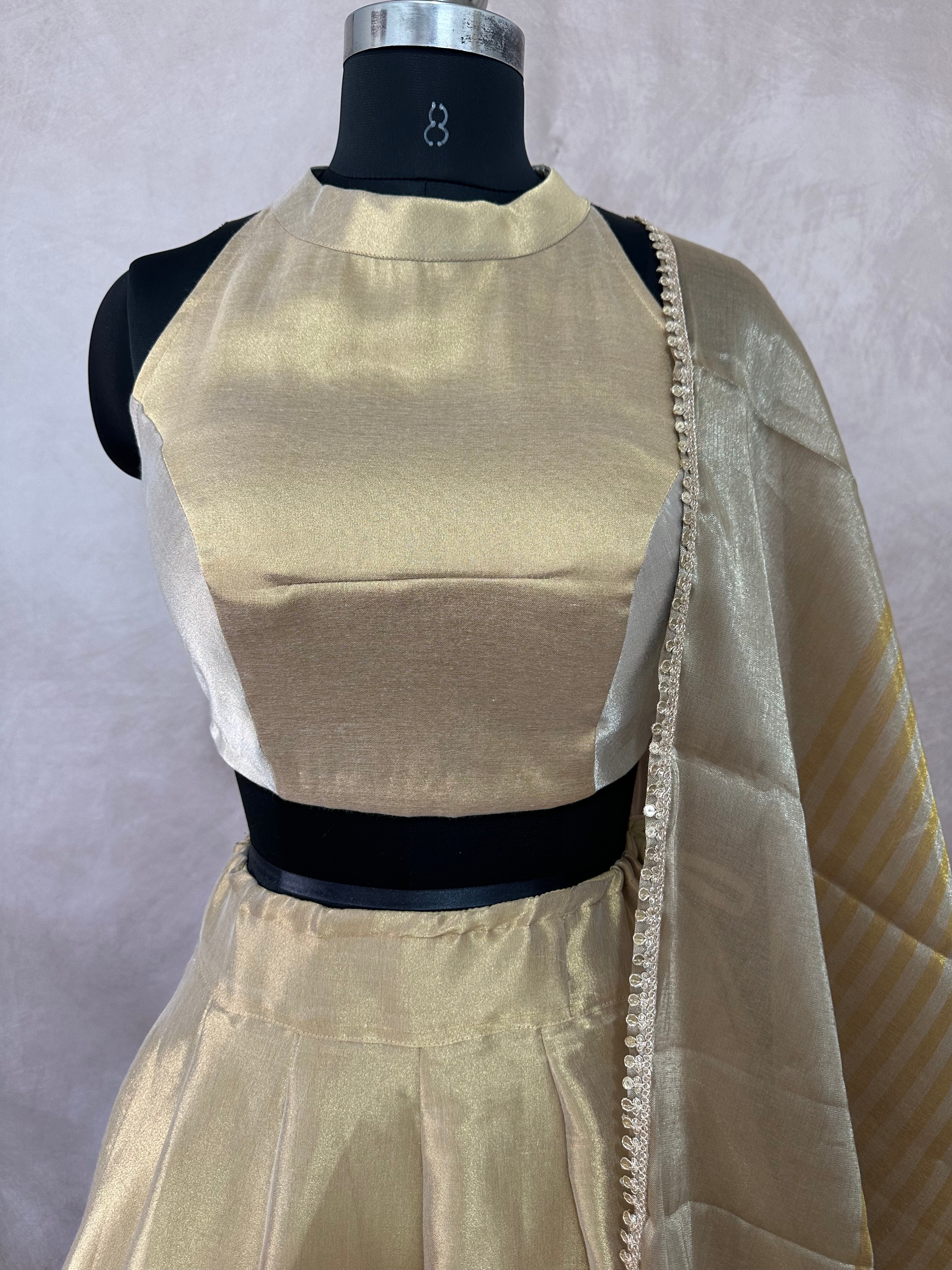 Cotton tissue 8m flare skirt, blouse and dupatta