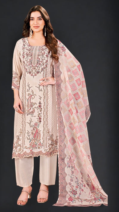 Soft Muslin printed kurti set with embriodery
