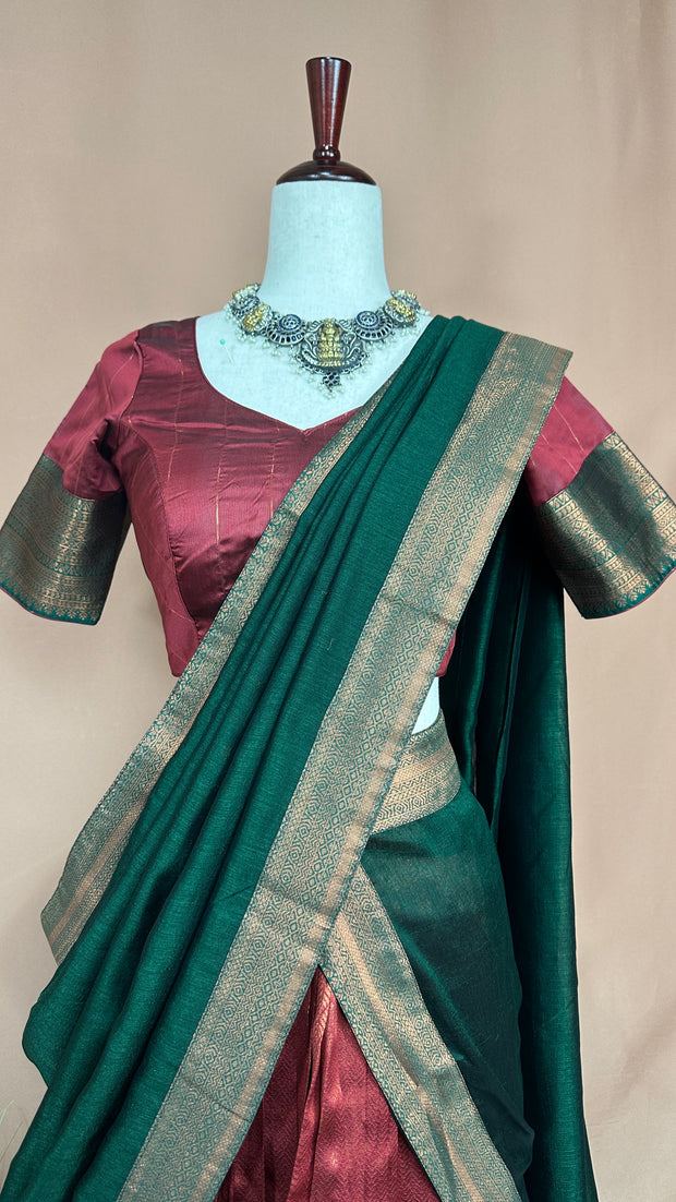 Semi silk brocade dhavani