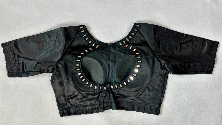 Modal silk Ajrakh blouse with real mirror work