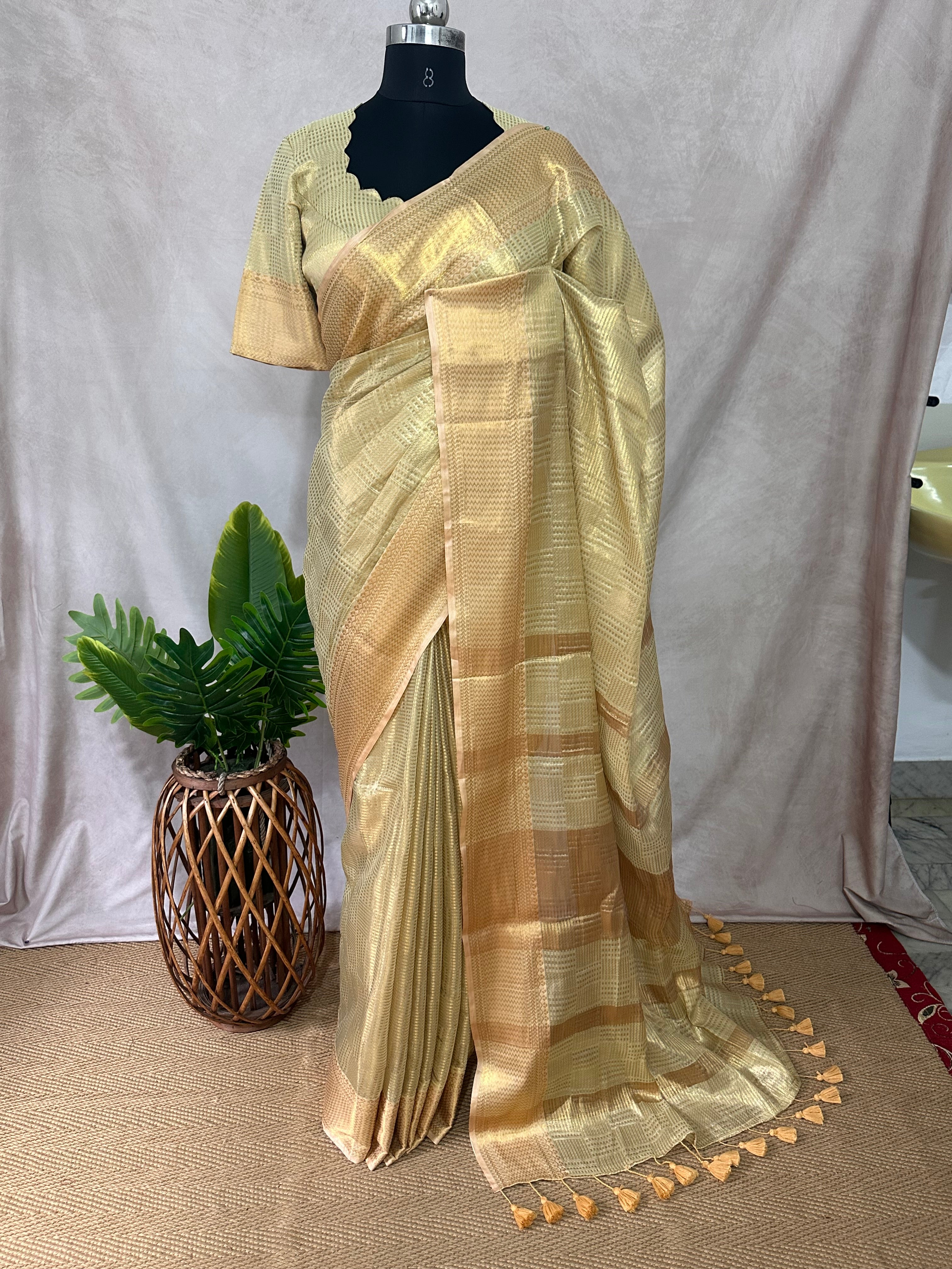Modal tissue saree with stitched blouse