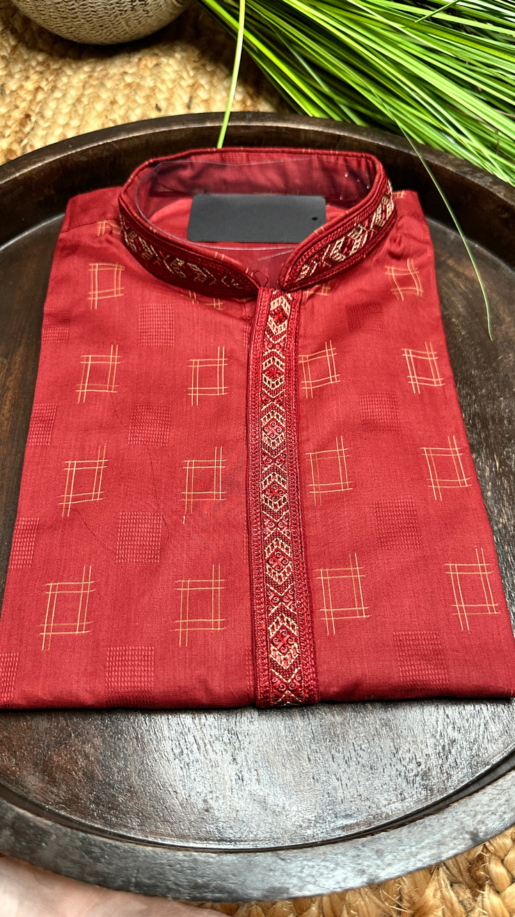 Maroon cotton silk kurta - 40