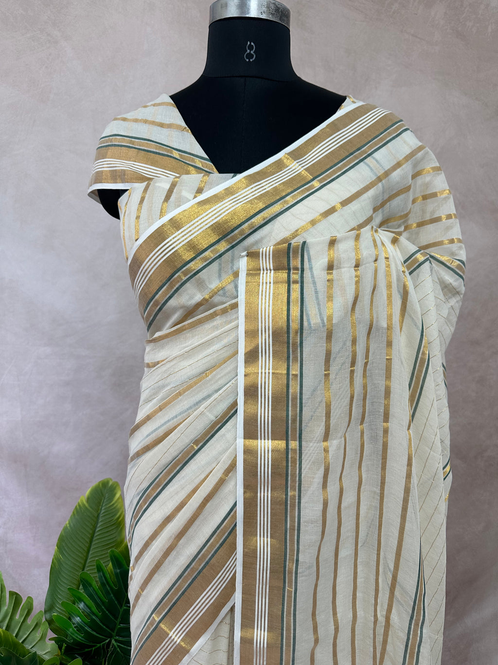 Green and gold line 120 mulcotton saree