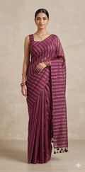 Chanderi tissue silk saree with stripe , No BP
