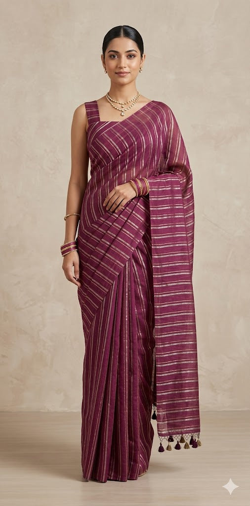 Chanderi tissue silk saree with stripe , No BP