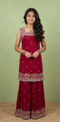 Red short top with palazo pants and dupatta