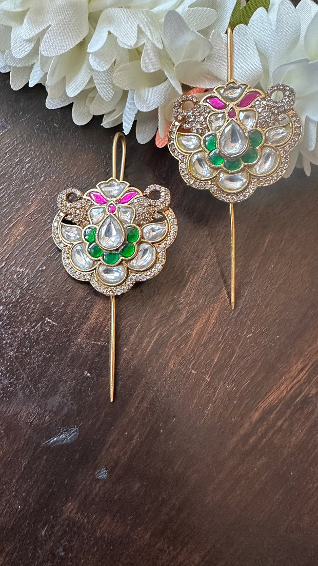 Multi color kundan stone ear pin/cuff
