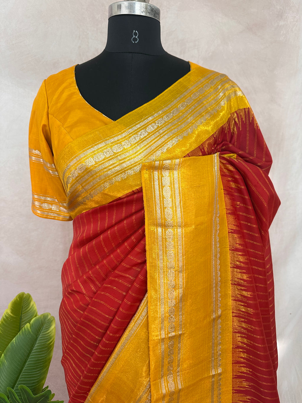 Handloom gadwal pure silk saree with tissue border and stitched blouse