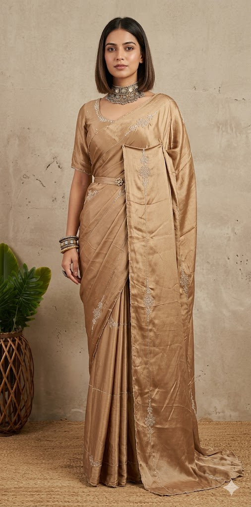 Modal silk saree with hand embroidery and stitched blouse