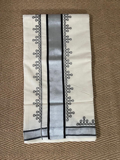 Cotton set saree with kolam print