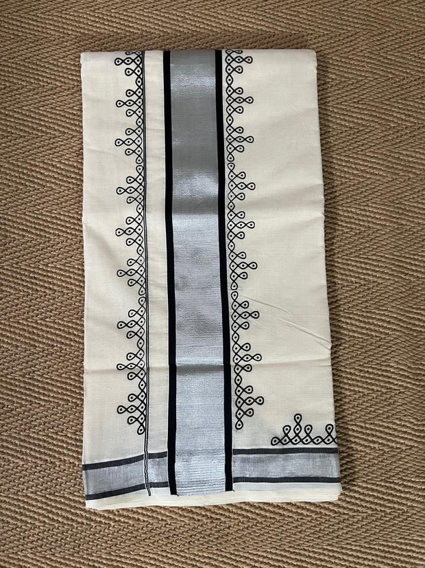 Cotton set saree with kolam print