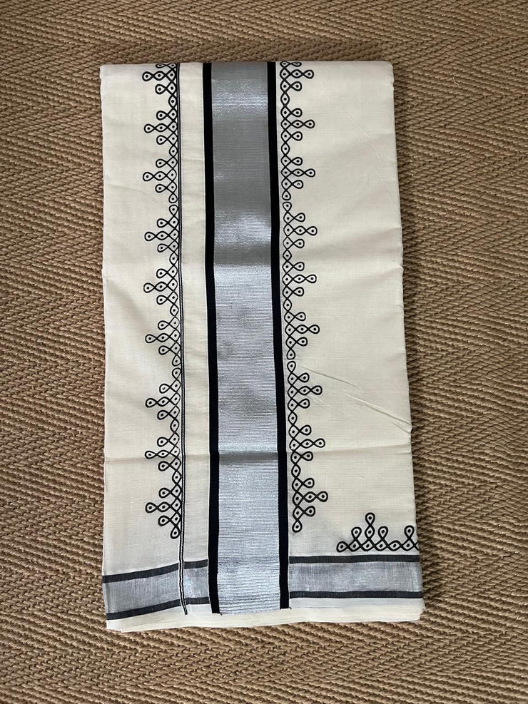 Cotton set saree with kolam print