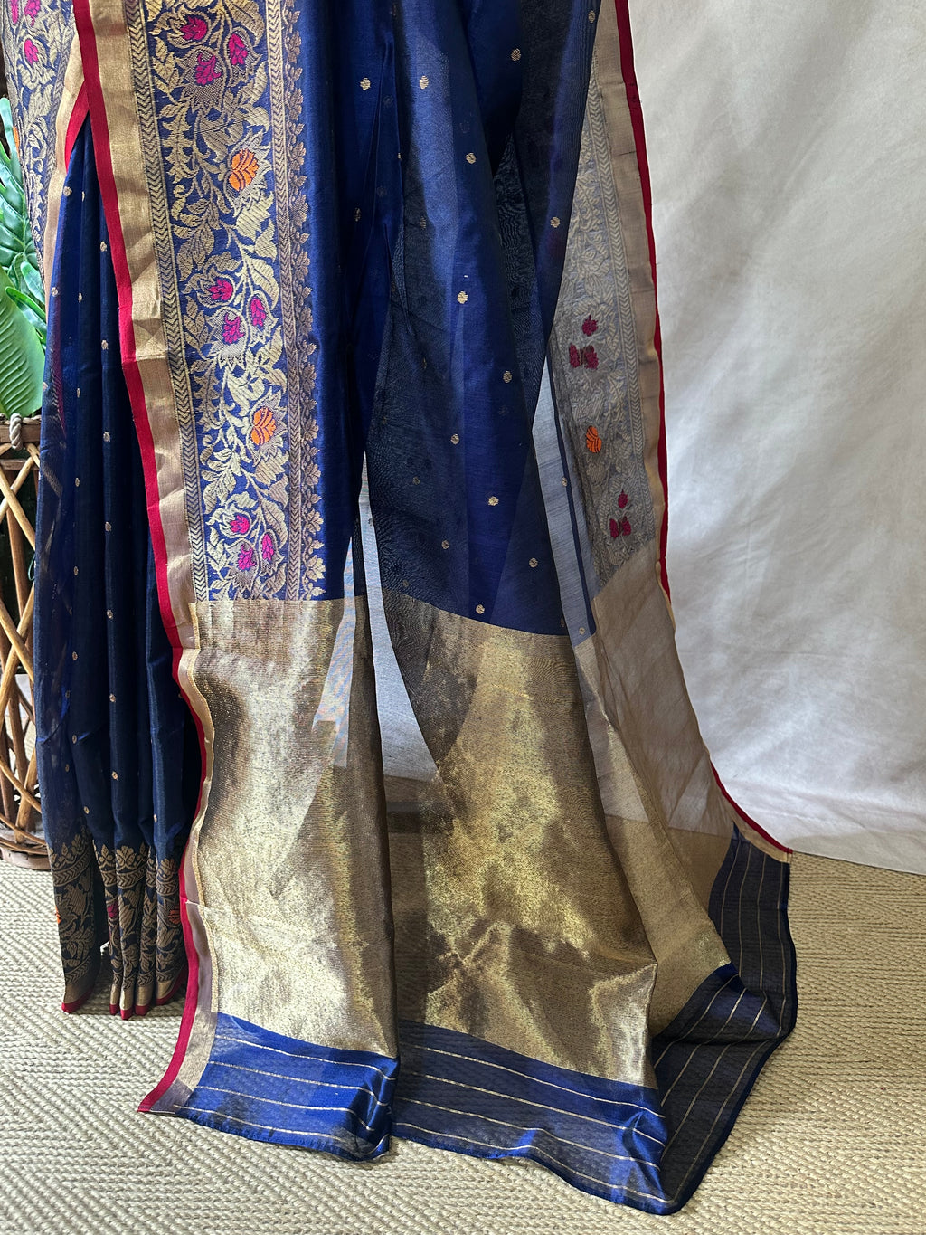 Chanderi katan handloom saree with stitched blouse