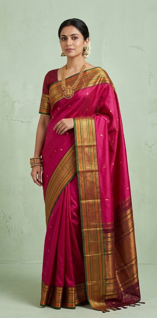 Pure handloom kanchivaram pink saree with multi color and 2gm zari border