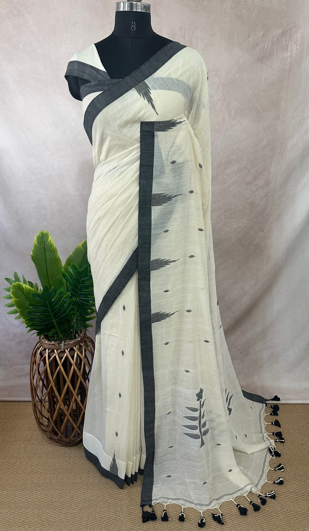 Khadi saree with jamdani temple border, NO BP