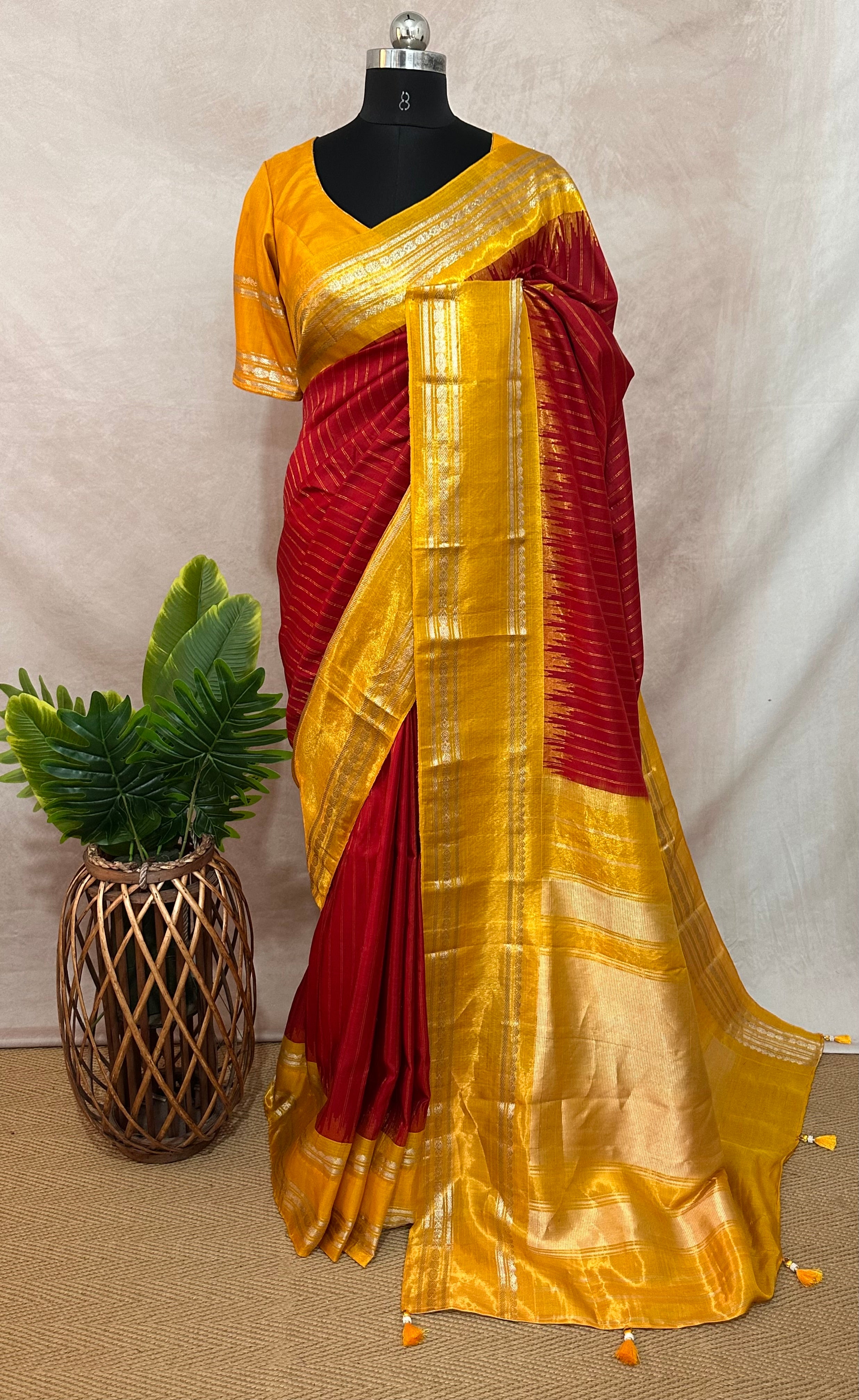 Handloom gadwal pure silk saree with tissue border and stitched blouse