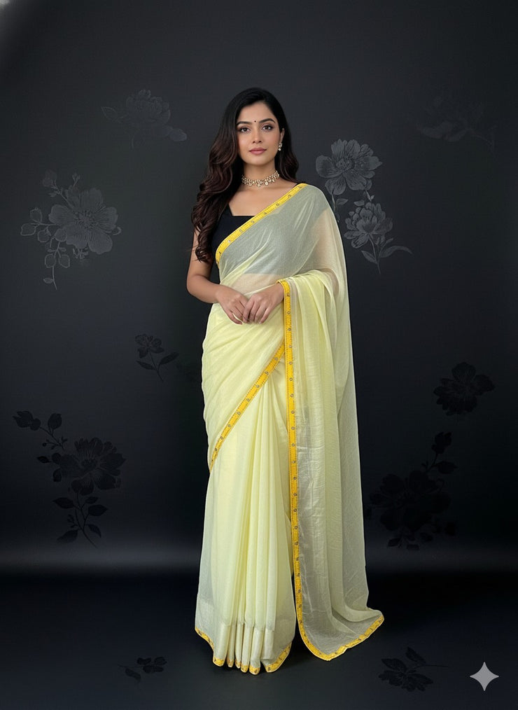 Yellow chiffon saree , no BP