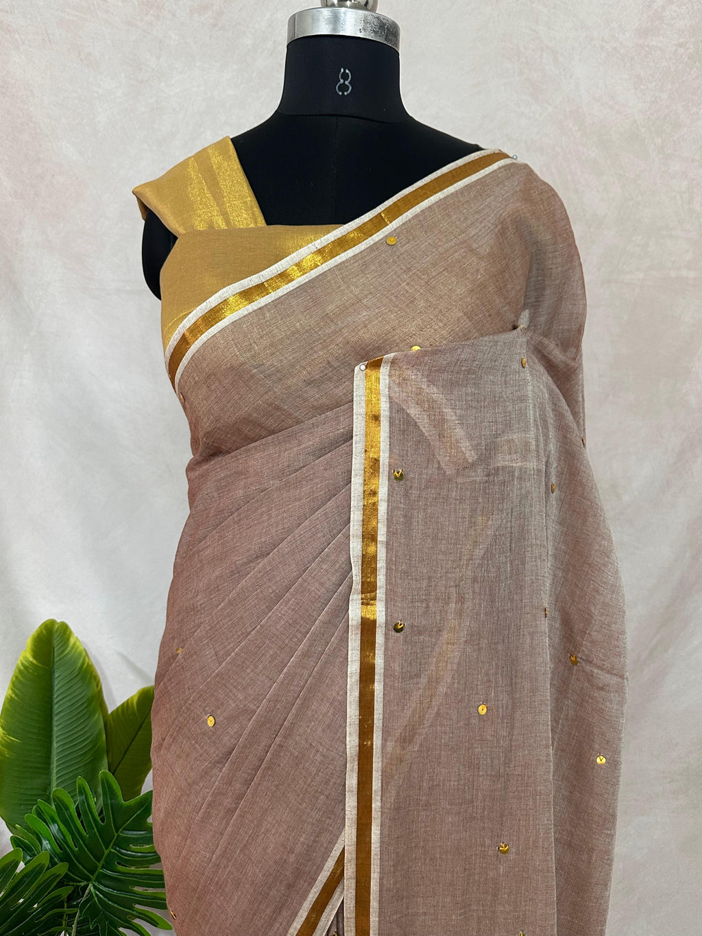 Pure mulcotton saree with sequins