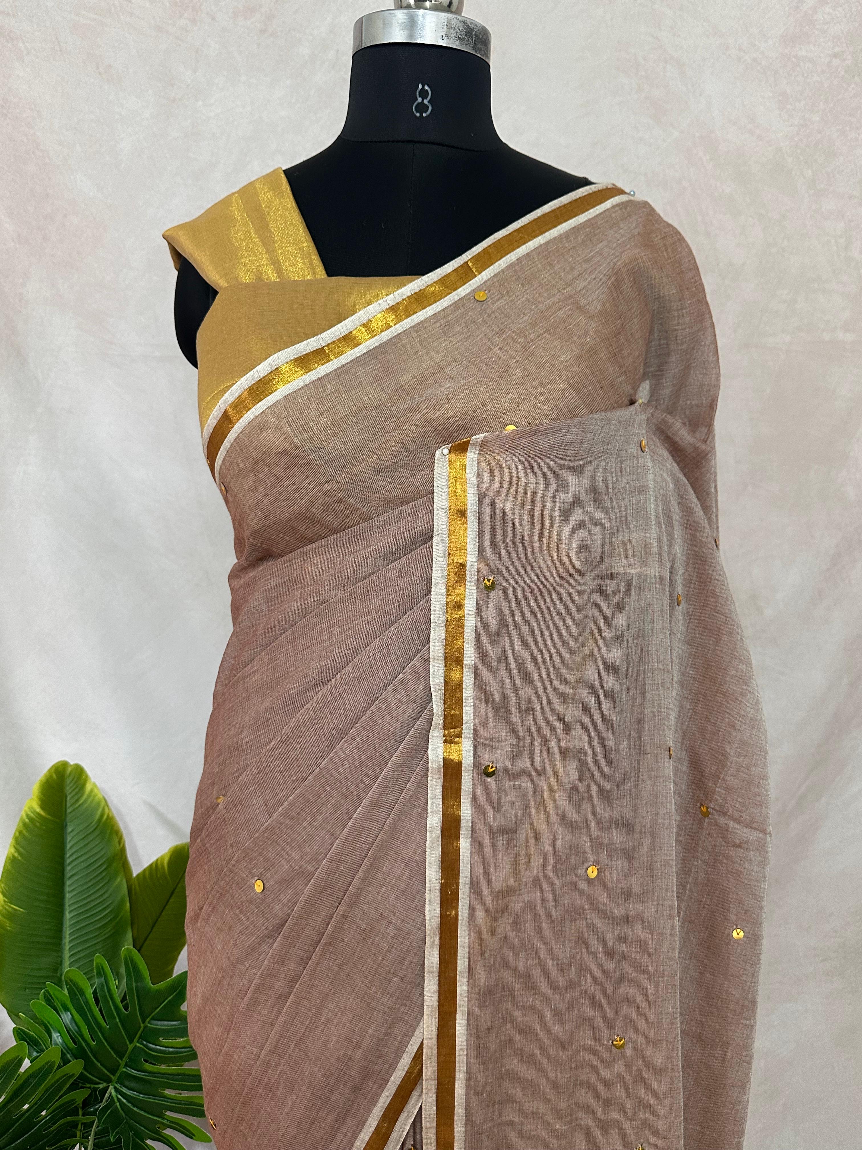 Pure mulcotton saree with sequins