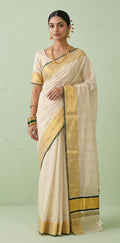 Handloom tissue kerala kasavu saree with stitched blouse