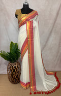 Red orange and pink border 120 count mulcotton saree