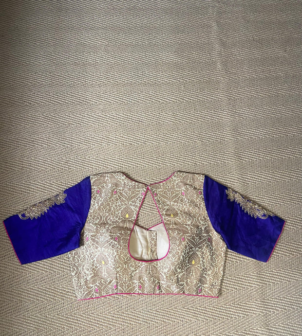 Brocade blouse purple sleeves with handwork