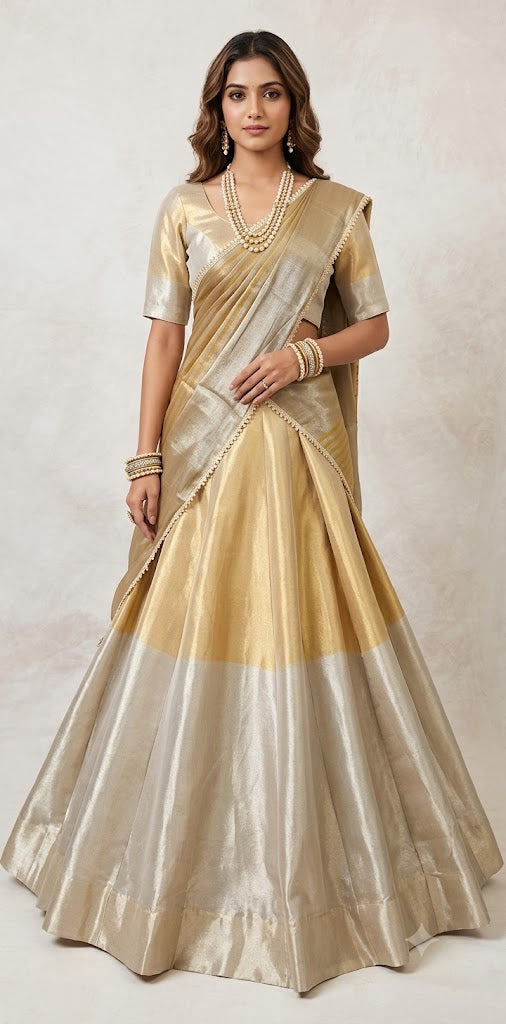 Cotton tissue 8m flare skirt, blouse and dupatta