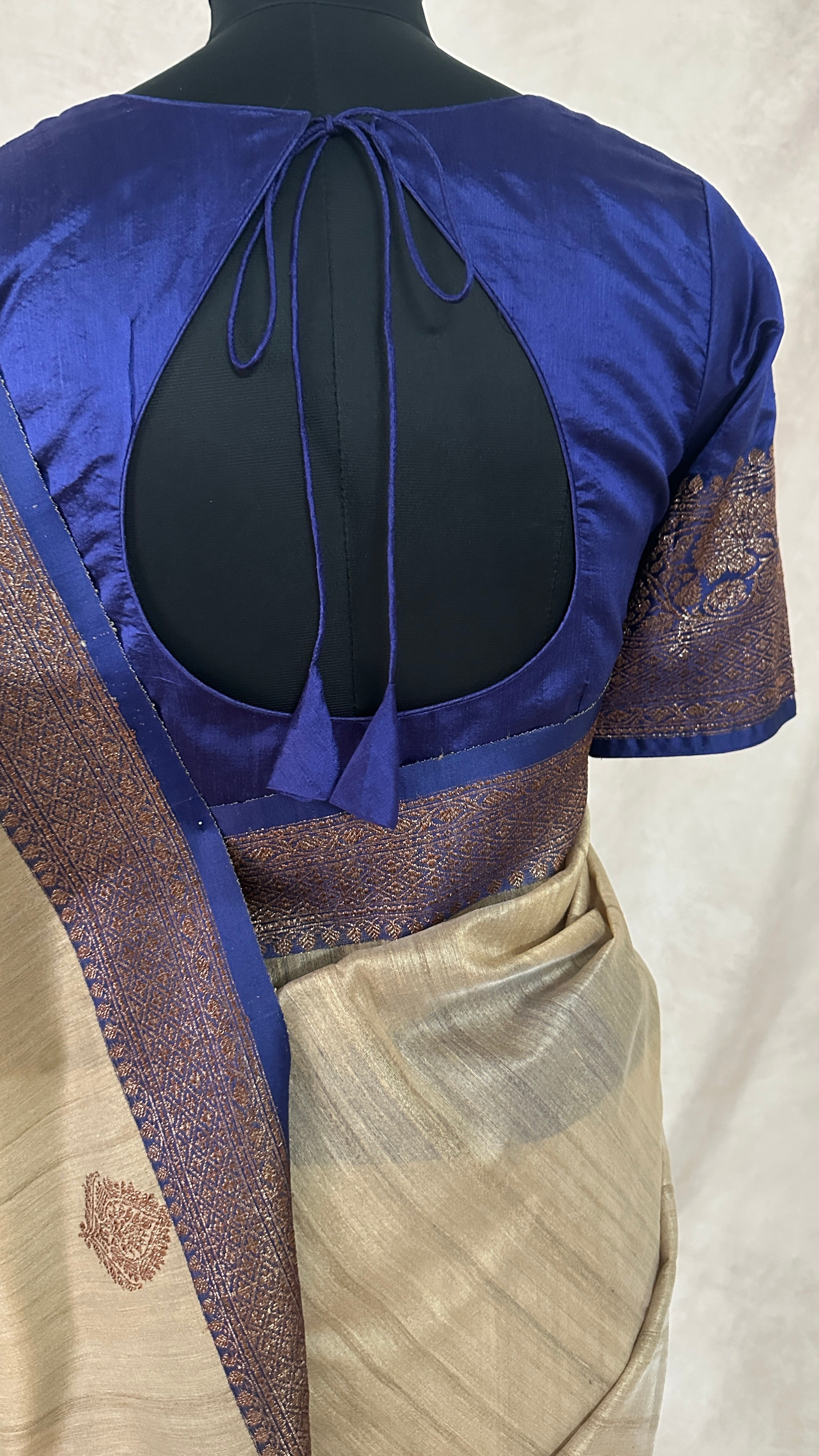 Pure silk Tussar Banarsi saree with stitched blouse