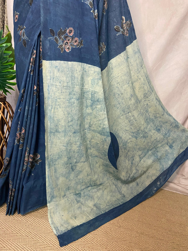 Vanaspati Ajrakh cotton sarees with hand block print with natural dye