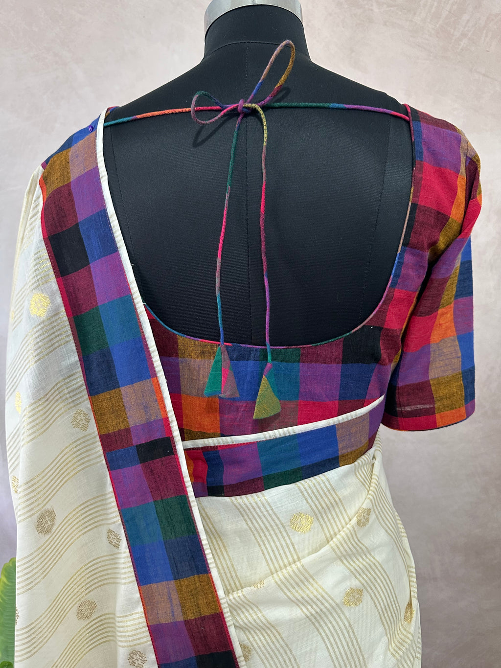 Madras kattam set saree with stitched blouse