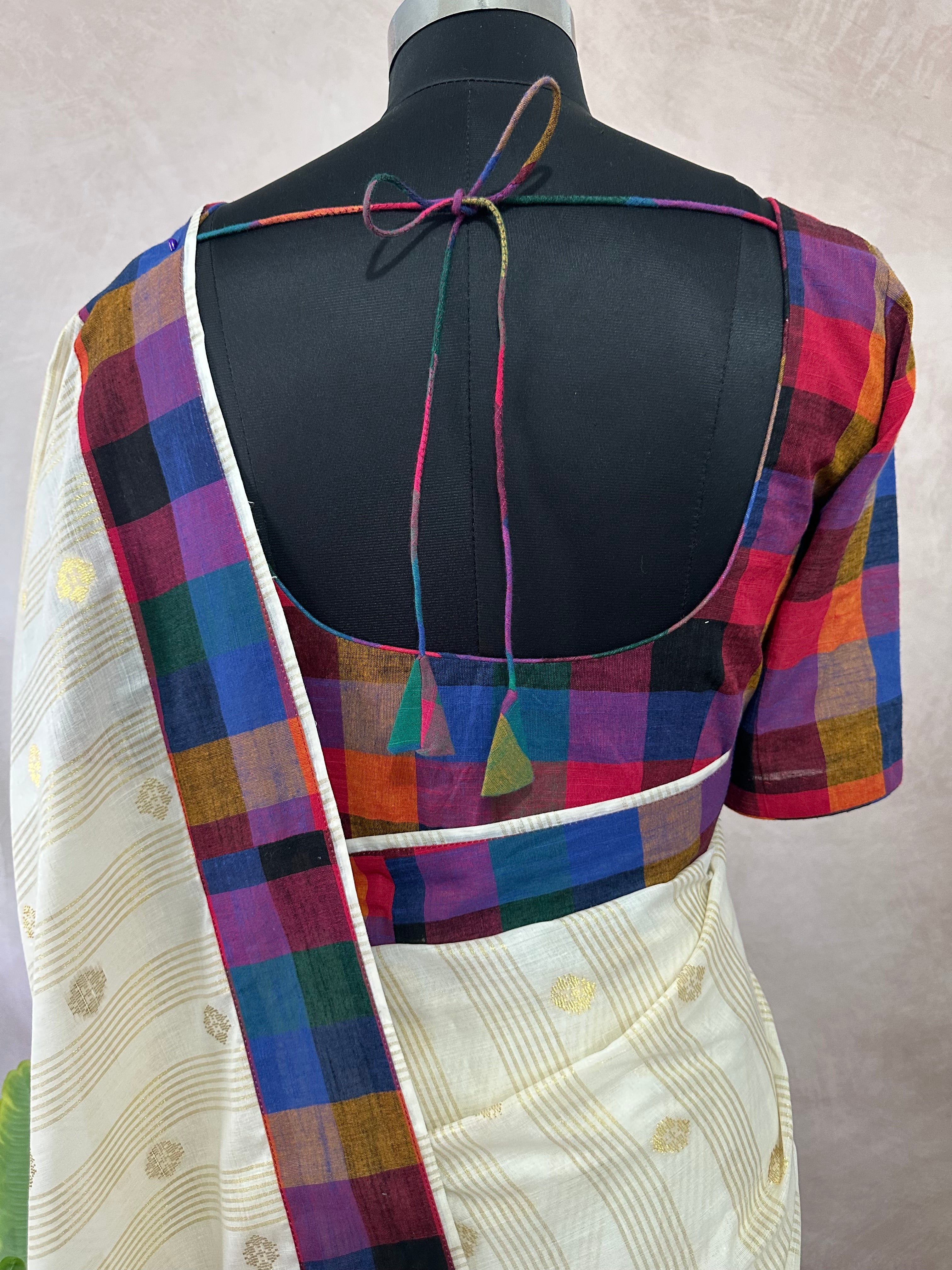 Madras kattam set saree with stitched blouse