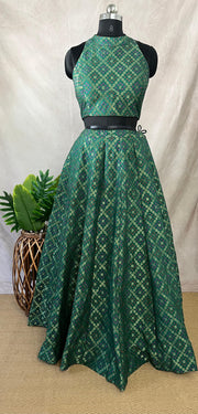 Green Banarsi skirt with crop top