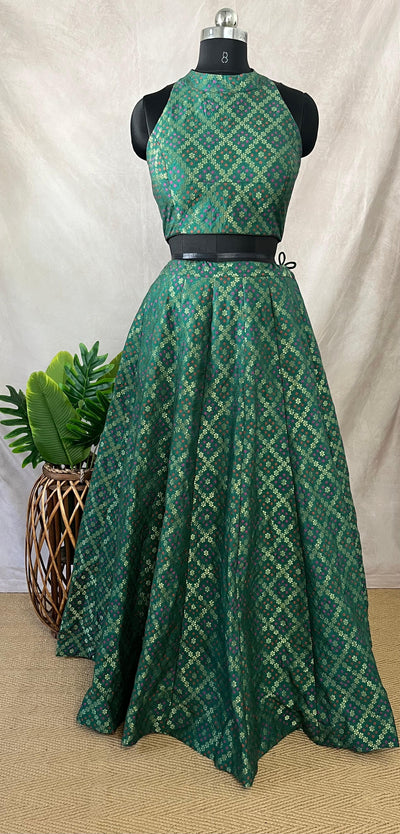 Green Banarsi skirt with crop top