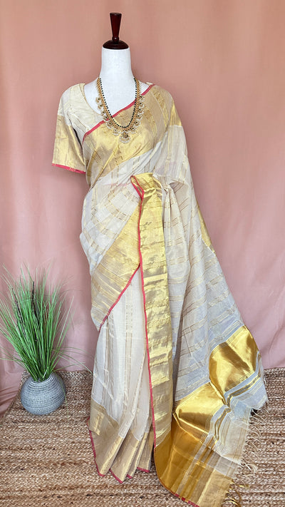 Handloom kerela saree with stitiched blouse
