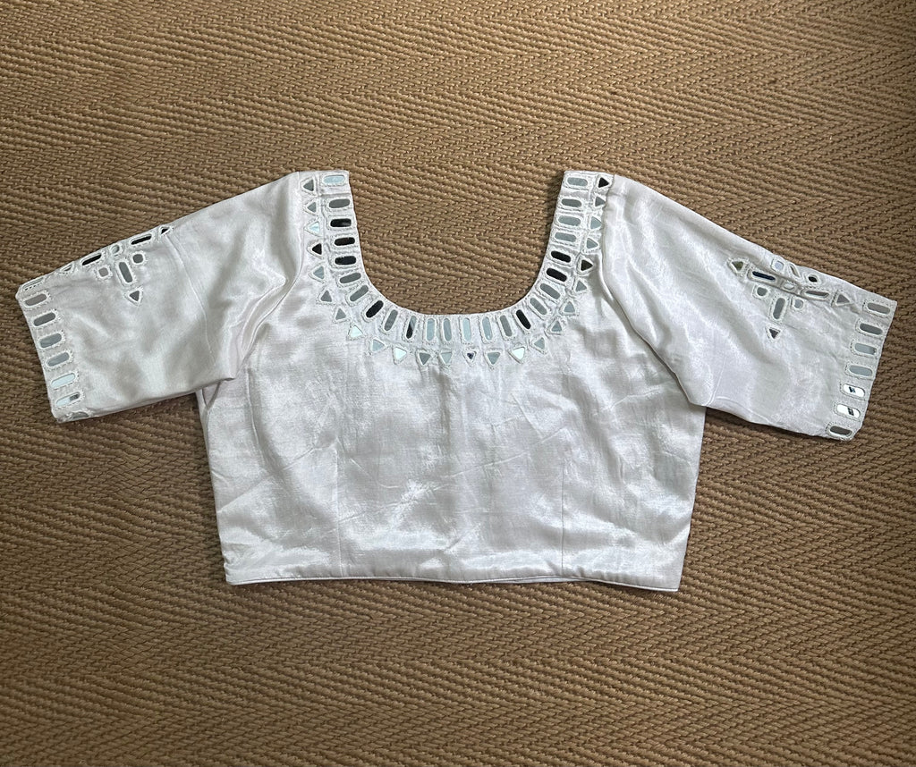 Off white modal silk blouse with mirror work