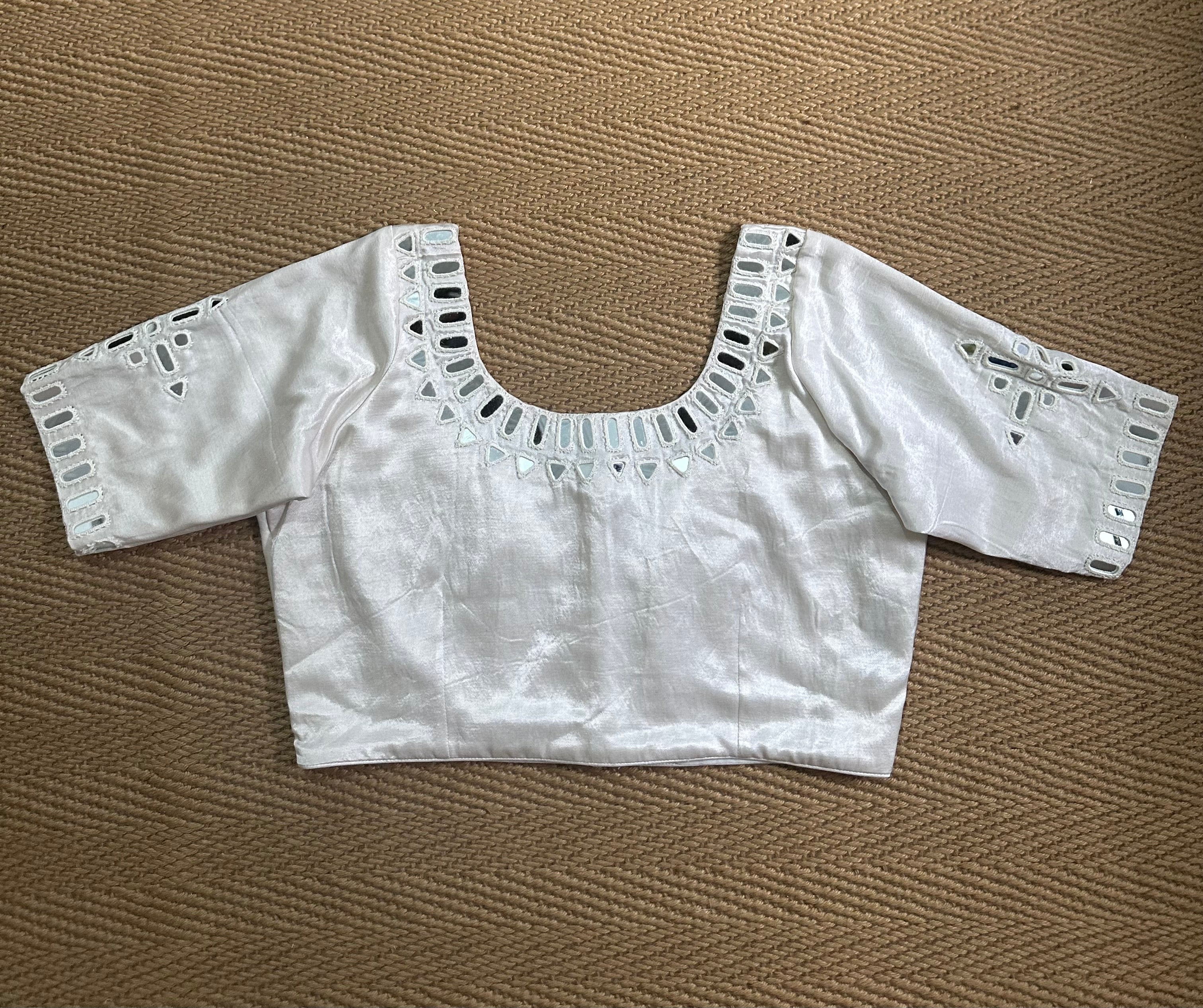 Off white modal silk blouse with mirror work