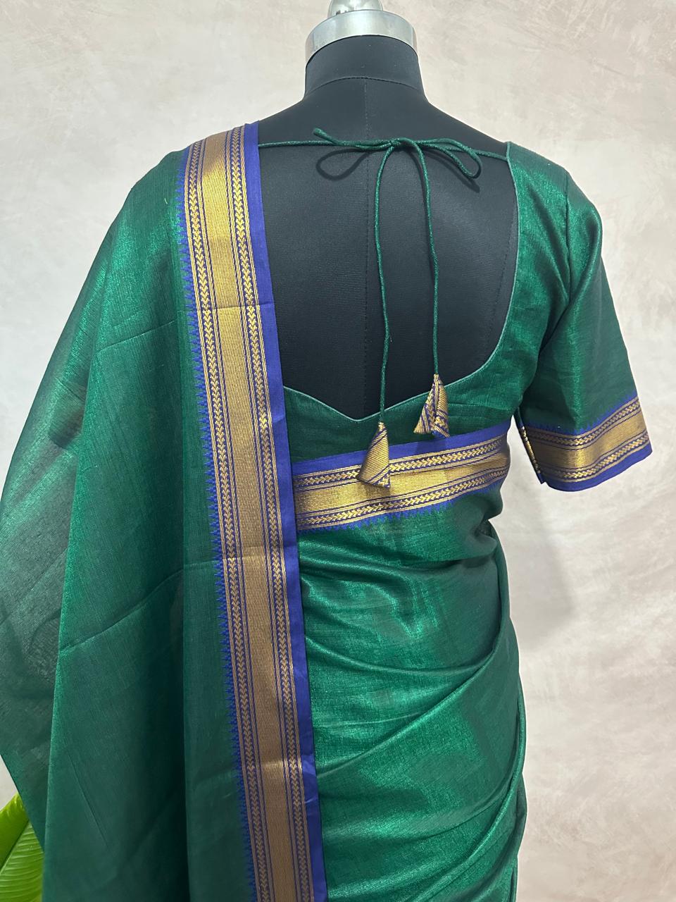 Handloom tissue cotton saree with stitched blouse