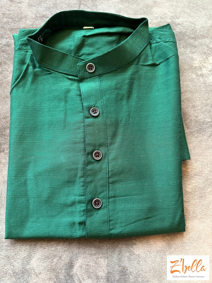 14 Yr Boys Cotton Silk Green Kurta Boy Kids Set