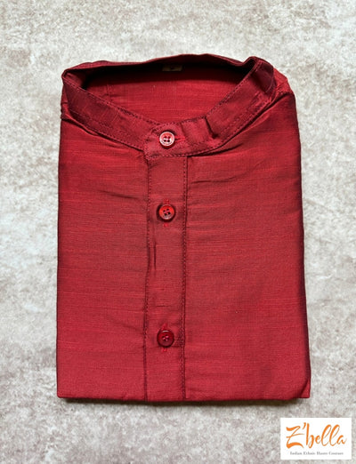 14 Yr Boys Cotton Silk Maroon Kurta Boy Kids Set
