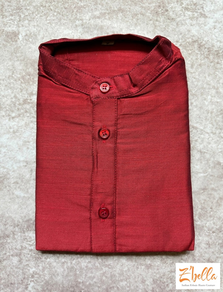 14 Yr Boys Cotton Silk Maroon Kurta Boy Kids Set
