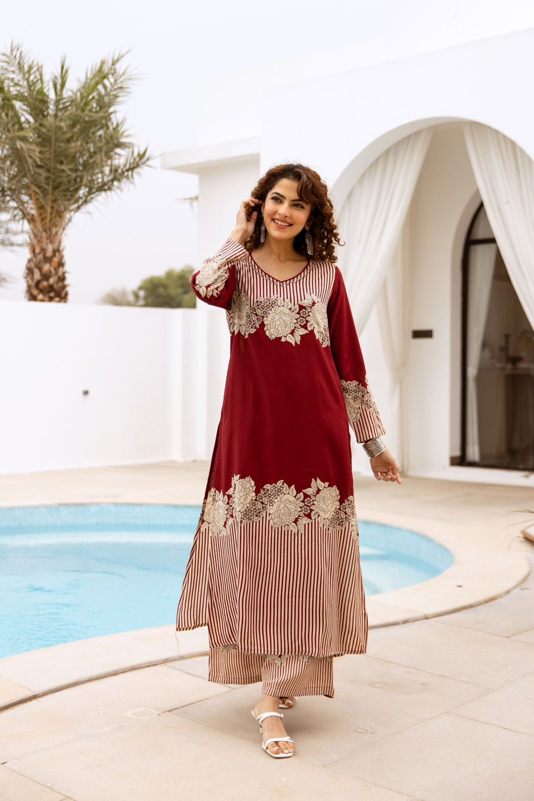 Maroon kurti with bottom