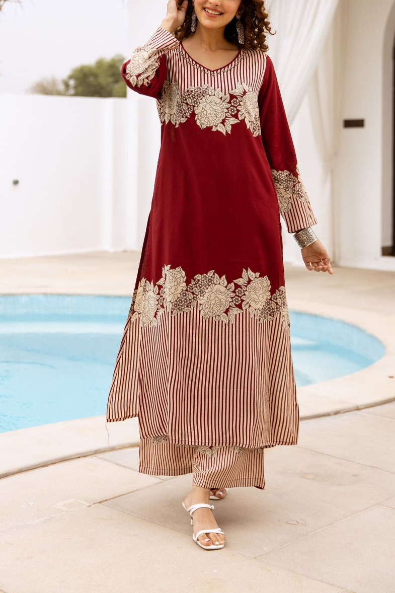 Maroon kurti with bottom