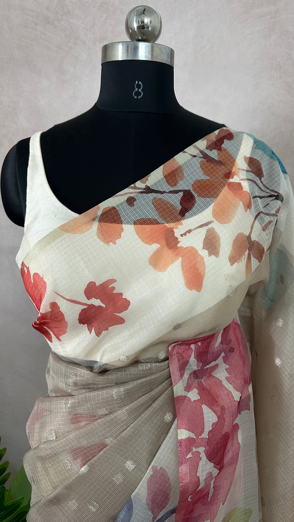 Kota silk saree with floral print border, with BP