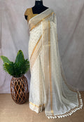 Small polka dot printed 120 count mulcotton saree