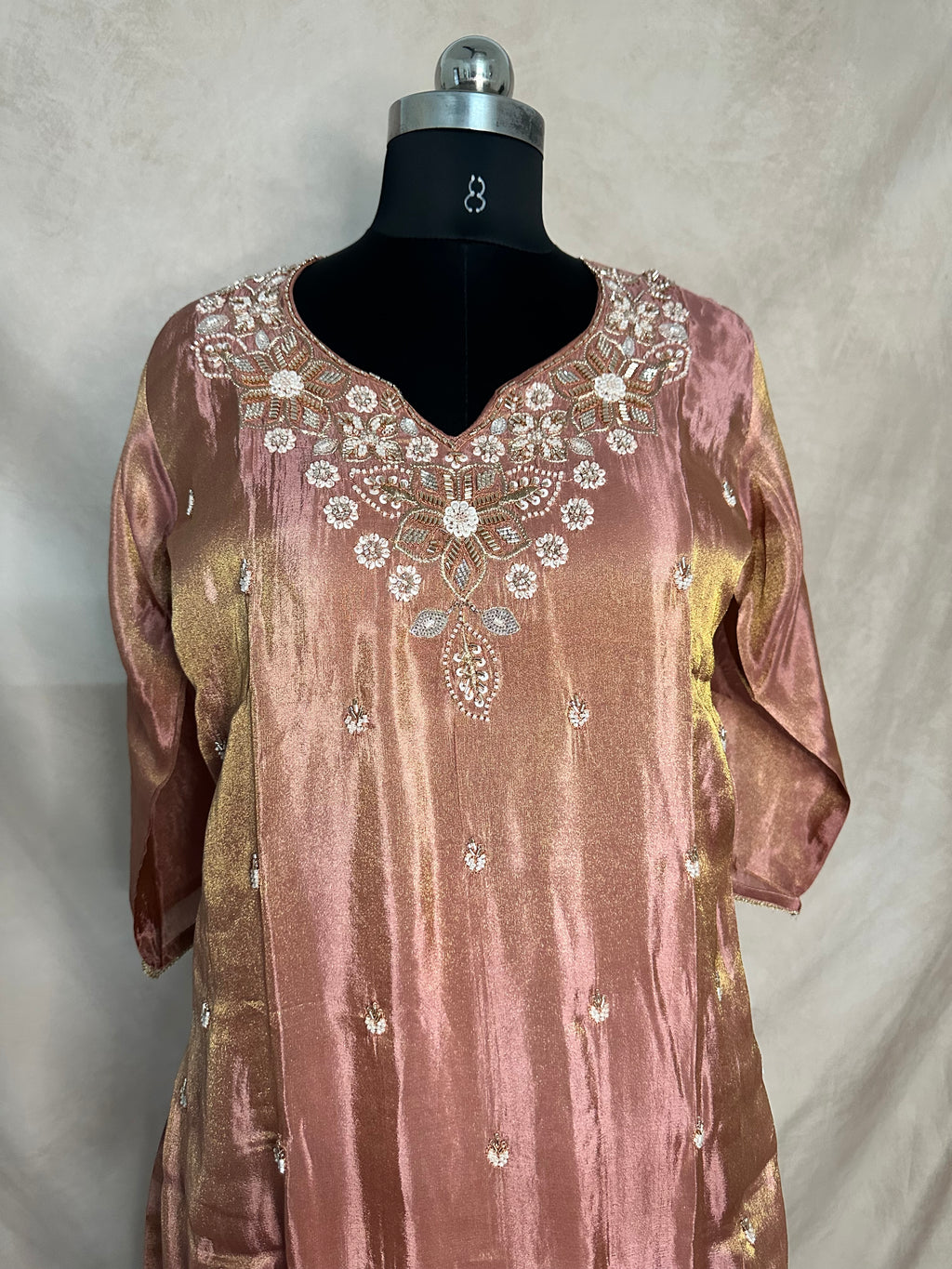 Tissue silk kurti with palazzo and dupatta