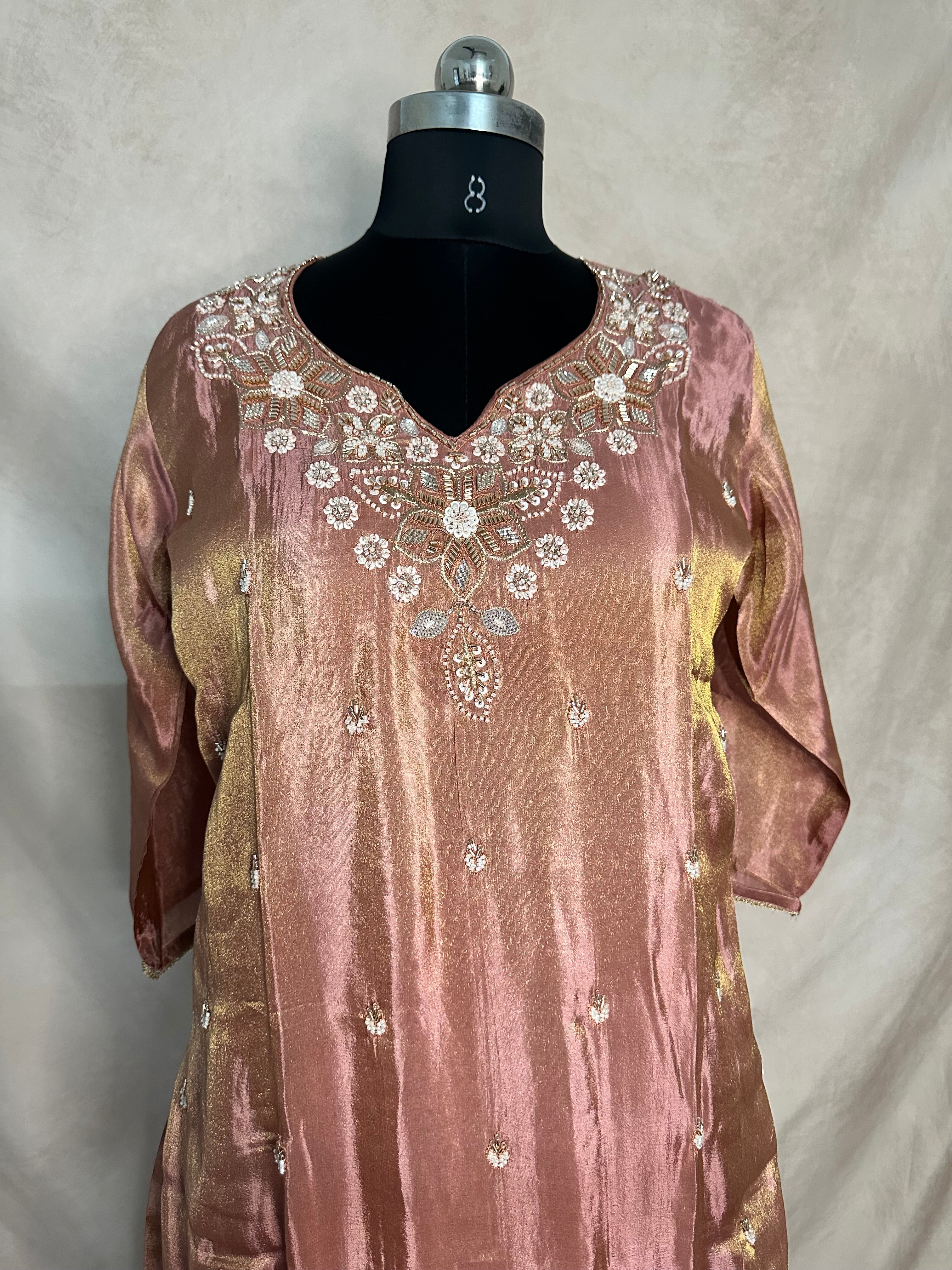 Tissue silk kurti with palazzo and dupatta