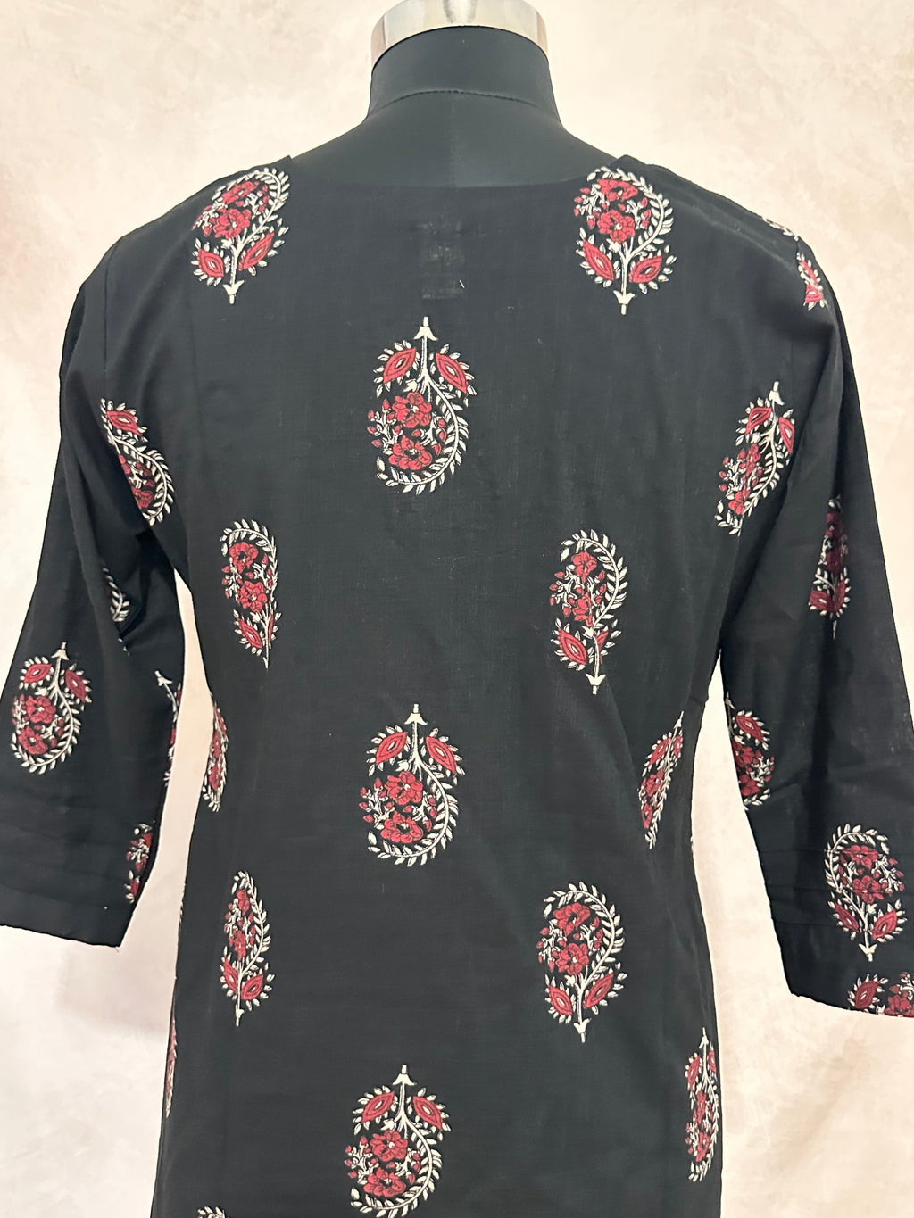 Black printed cotton kurti with mirror work
