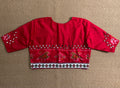 Red silk blouse with mirror work and bead emroidery
