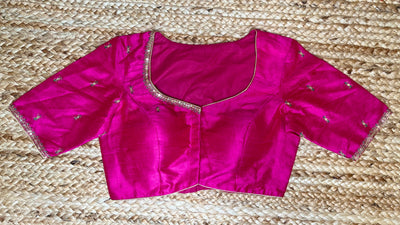 Pink silk blouse with aari work